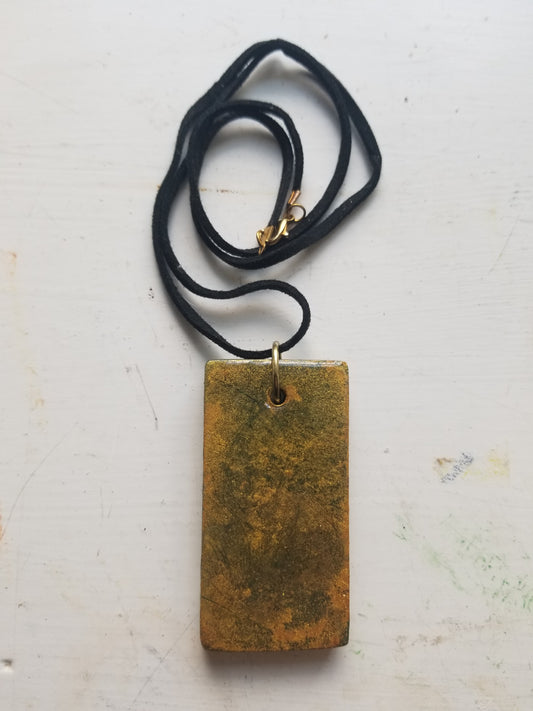 Gold & Green Slab Pendant with Leather Necklace