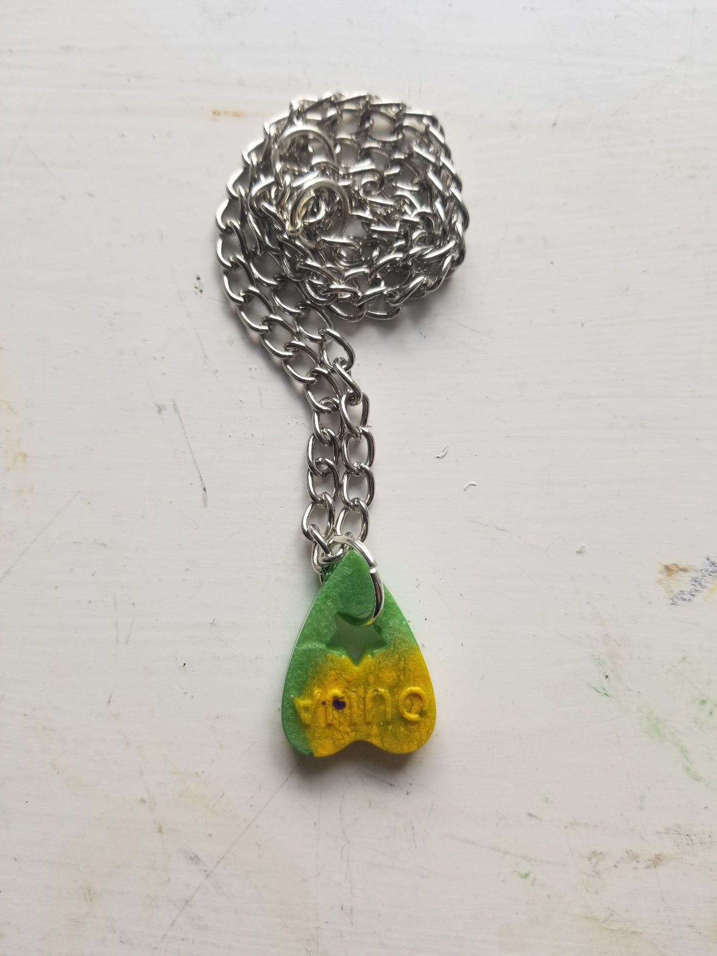 Mini Gold & Green Planchette Pendant